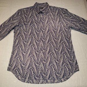John Varvatos Snap-front Navy White Paisley Men's Shirt - M